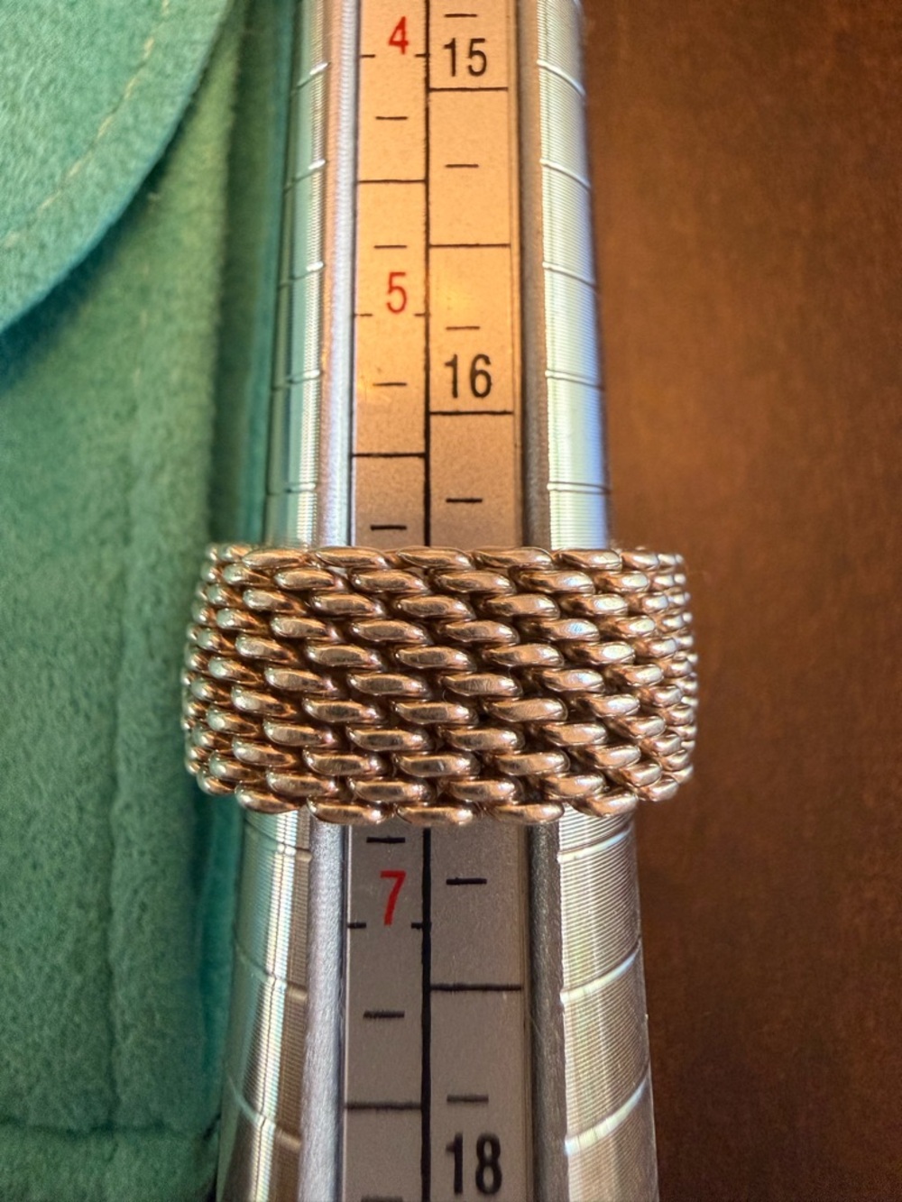 Tiffany & Co. Silver 925 Mesh Ring and Signature Pouch Size 6 - Picture 8 of 8